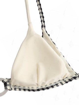 Black Gingham Textured O Ring Double Layer Bikini Top