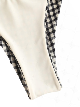 Black Contrast Color Gingham Double Layer Bikini Bottom
