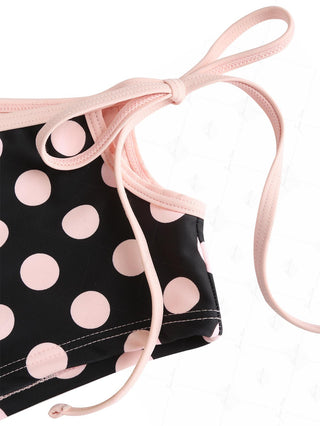 Pink Vintage Polka Dot Double Layer Top & Cutout Tie Cheeky Boyshorts Bikini Set