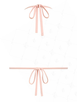 Pink Vintage Polka Dot Contrast Binding Halter Triangle Bikini Top