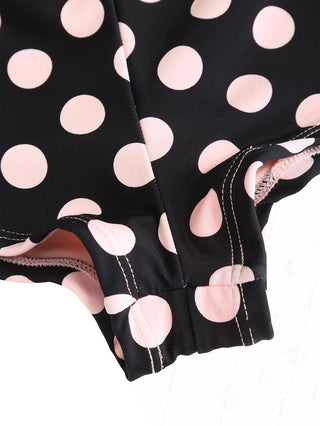 Pink Vintage Polka Dot Double Layer Top & Cutout Tie Cheeky Boyshorts Bikini Set