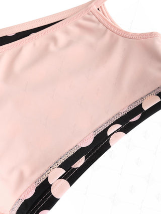 Pink Vintage Polka Dot Double Layer Top & Cutout Tie Cheeky Boyshorts Bikini Set