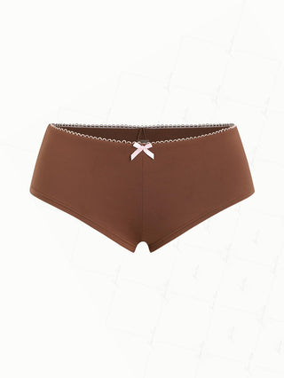 Coffee Contrast Picot Bowknot Bikini Bottom Cheeky Swim Boyshorts