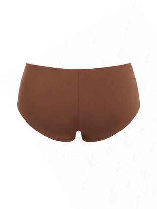 Coffee Contrast Picot Bowknot Bikini Bottom Cheeky Swim Boyshorts