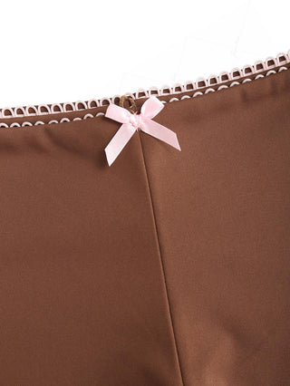 Coffee Contrast Picot Bowknot Bikini Bottom Cheeky Swim Boyshorts