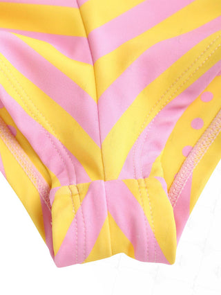 Yellow Striped Polka Dot Triangle Reversible Top & Cheeky Boyshorts Bikini Set