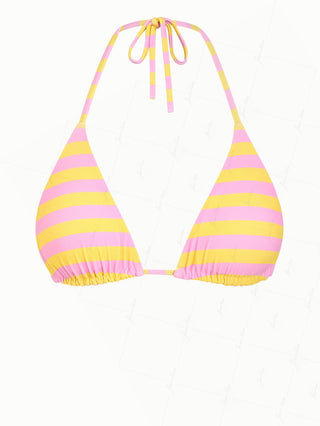 Yellow Striped Polka Dot Print Halter Triangle Reversible Bikini Top
