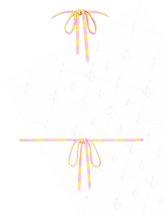 Yellow Striped Polka Dot Print Halter Triangle Reversible Bikini Top