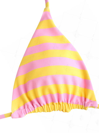 Yellow Striped Polka Dot Triangle Reversible Top & Cheeky Boyshorts Bikini Set