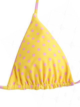 Yellow Striped Polka Dot Triangle Top & Cheeky Brazilian Bottom Reversible Bikini Set