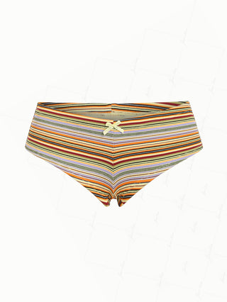 Yellow Ribbed Striped Bowknot Bikini Bottom Cheeky Swim Boyshorts