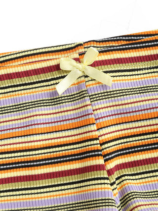 Yellow Ribbed Knit Striped Bowknot Underwire Cheeky Boyshorts Bikini Set