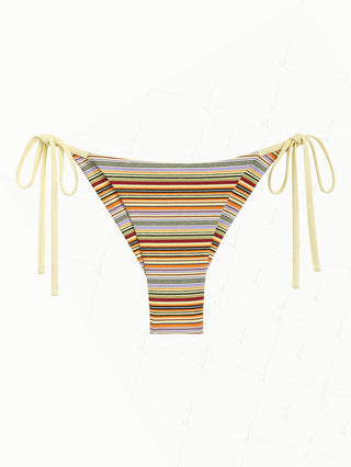 Yellow Ribbed Knit Striped String Cheeky Brazilian Bikini Bottom