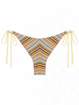 Yellow Ribbed Knit Striped String Cheeky Brazilian Bikini Bottom