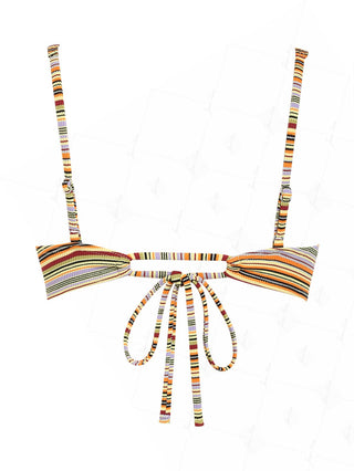 Yellow Ribbed Knit Striped Bowknot Underwire Bikini Top