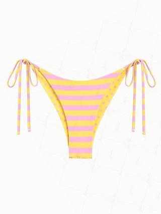 Yellow Striped Polka Dot Print Reversible Cheeky Brazilian Bikini Bottom