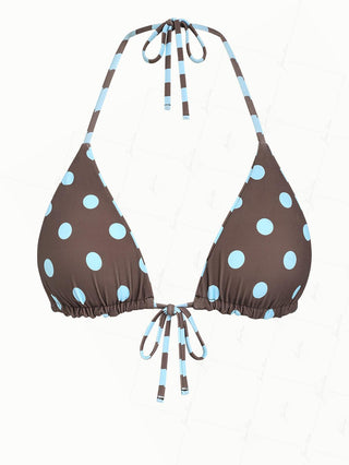 Coffee Striped Polka Dot Print Halter Triangle Reversible Bikini Top