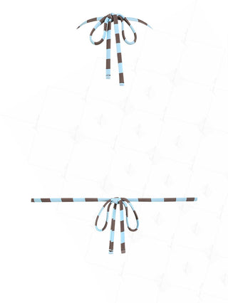 Coffee Striped Polka Dot Print Halter Triangle Reversible Bikini Top