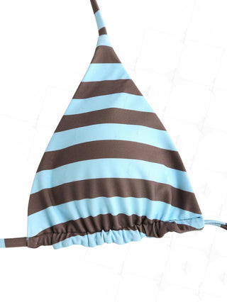 Coffee Striped Polka Dot Triangle Top & Cheeky Brazilian Bottom Reversible Bikini Set