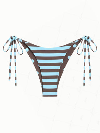 Coffee Striped Polka Dot Print Reversible Cheeky Brazilian Bikini Bottom