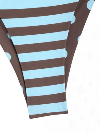 Coffee Striped Polka Dot Triangle Top & Cheeky Brazilian Bottom Reversible Bikini Set