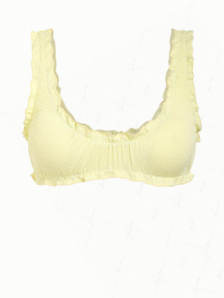Light Yellow Textured Knit Fabric Ruffles Edge Bralette Bikini Top
