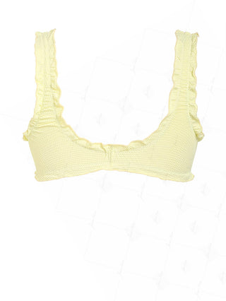 Light Yellow Textured Knit Fabric Ruffles Edge Bralette Bikini Top