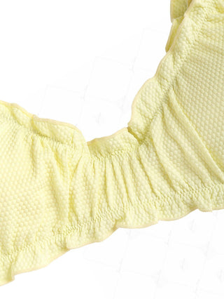 Light Yellow Textured Knit Fabric Ruffles Edge Bralette Bikini Top