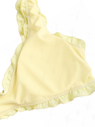 Light Yellow Textured Knit Fabric Ruffles Edge Bralette Bikini Top