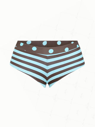 Coffee Striped Polka Dot Print Bikini Bottom Cheeky Swim Boyshorts