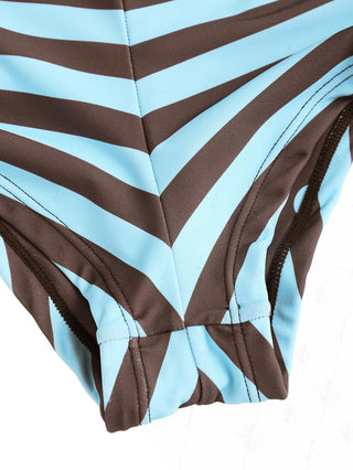 Coffee Striped Polka Dot Triangle Reversible Top & Cheeky Boyshorts Bikini Set