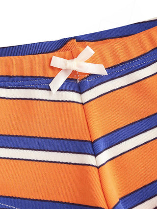 Orange Striped Bowknot Bikini Bottom Cheeky Swim Boyshorts