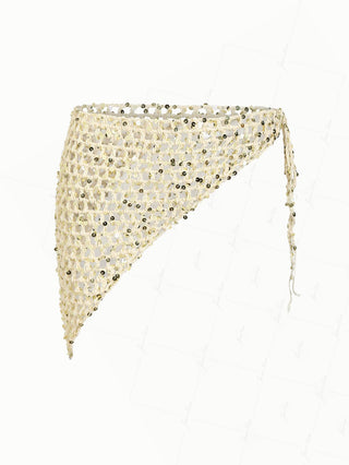 Boho Style Crochet Hollow Out Sequins Triangle Cover Up Sarong