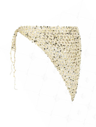 Boho Style Crochet Hollow Out Sequins Triangle Cover Up Sarong