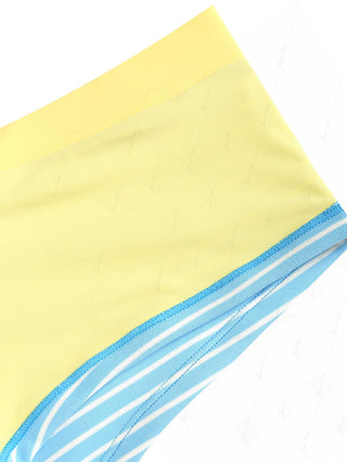 Sky Blue Striped Contrast Binding Triangle Cheeky Boyshorts Bikini Set