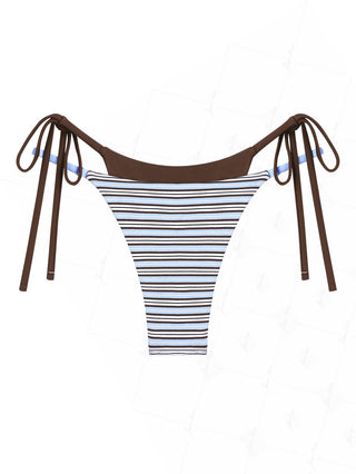 Powder Blue Ribbed Knit Striped String Double Layer Bikini Bottom
