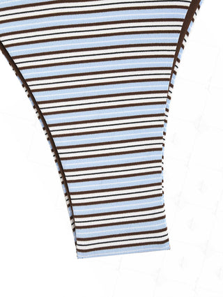 Powder Blue Ribbed Knit Striped String Double Layer Bikini Bottom