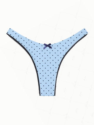 Light Blue Polka Dot Lace Bowknot High Cut Bikini Bottom
