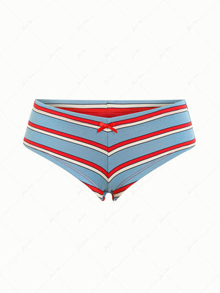 Blue Striped Bowknot Bikini Bottom Cheeky Swim Boyshorts