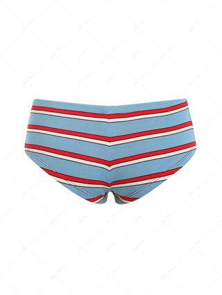 Blue Striped Bowknot Bikini Bottom Cheeky Swim Boyshorts