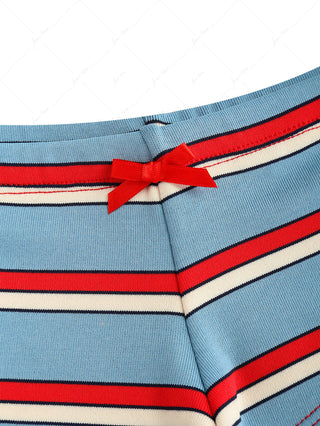 Blue Striped Bowknot Bikini Bottom Cheeky Swim Boyshorts