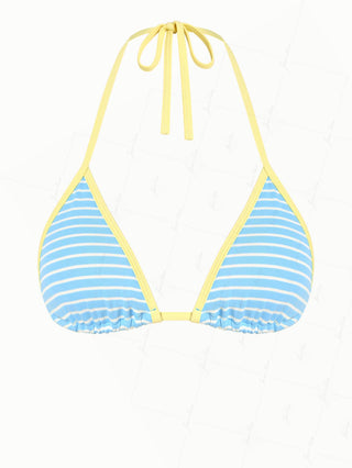 Sky Blue Striped Contrast Binding Halter Triangle Bikini Top