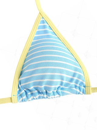 Sky Blue Striped Contrast Binding Triangle Cheeky Boyshorts Bikini Set