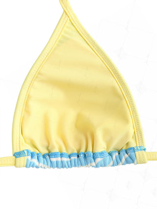 Sky Blue Striped Contrast Binding Triangle Cheeky Boyshorts Bikini Set