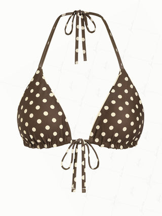 Apricot Polka Dot Print Halter Triangle Reversible Bikini Top