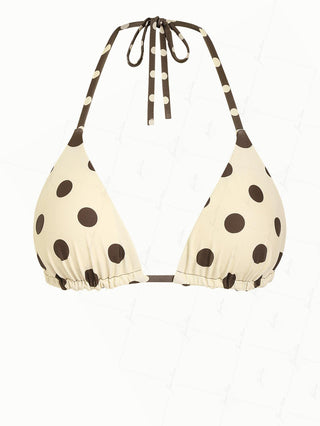 Apricot Polka Dot Print Halter Triangle Reversible Bikini Top