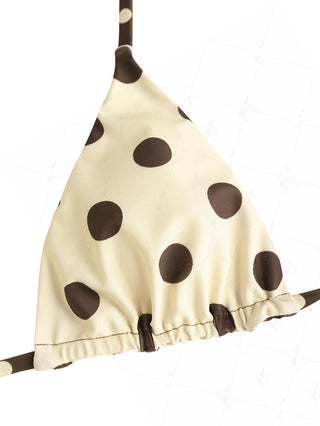 Apricot Polka Dot Print Halter Triangle Reversible Bikini Top