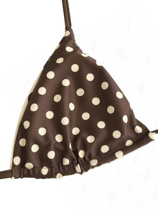 Apricot Polka Dot Print Halter Triangle Reversible Bikini Top