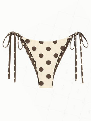 Apricot Polka Dot Print Reversible Cheeky Brazilian Bikini Bottom