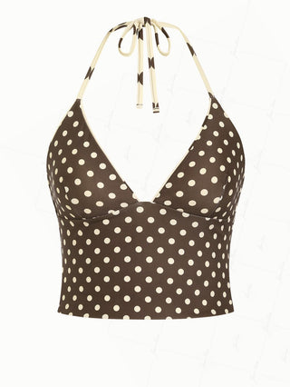 Apricot Polka Dot Halter Tied Back Reversible Tankini Top